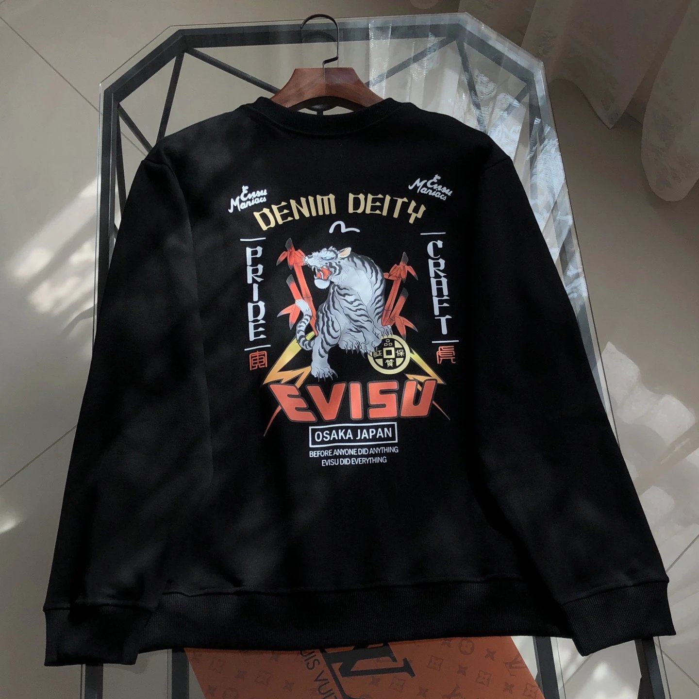 Fushen Evisu2025 new bamboo forest tiger letter printed pure cotton versatile casual hoodie color: black white size: S M L XL XXL
