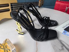 Saint Laurent YSL Patent Leather Open-Toe Strappy Heel Sandals for Women, Ankle Strap, Ultra-High Thin Heels, Single-Buckle Design, Sultry & Edgy Style, Sexy Peep-Toe, Genuine Leather — Ships via SF Express