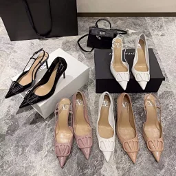 thumbnail for [SF Express Spot] Early Spring New Valentino Valentino V-buckle Patent Leather Stiletto High Heels Women's Genuine Leather Shallow Mouth Strappy Closed Toe Sandals Women's Nude Pointed Toe Women's Single Shoes