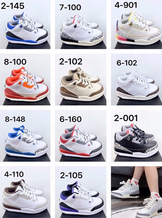 Jordan Kids Air Jordan 3 AJ3 Toddler & Baby Basketball Shoes, Nike Kids AJ1 AJ4 AJ8 Students' PE Class Running Shoes & Sports Shoes
