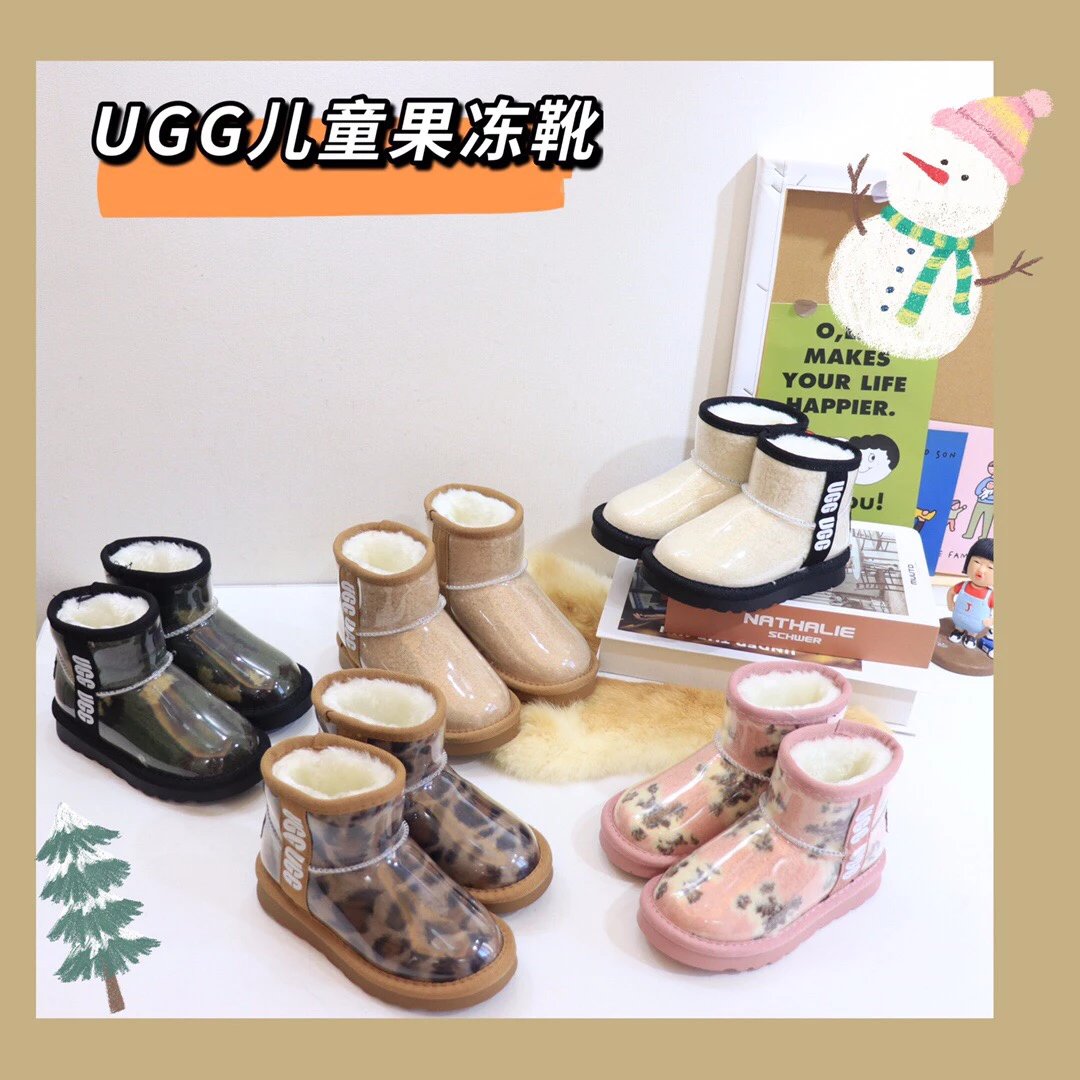 UGG Kids Snow Boots Short Boots Zhou Dongyu Same Style Jelly Shoes Star Same Style Fleece-Lined Cotton Shoes Candy Transparent Kids Snow Boots Short Tube Waterproof Non-Slip Warm Thick Sole Slip-On Children's Shoes