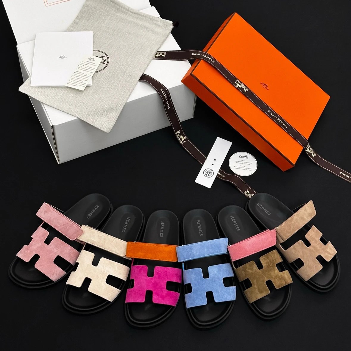 Hermes Women's Thick Sole Magic Strap Slide Sandals