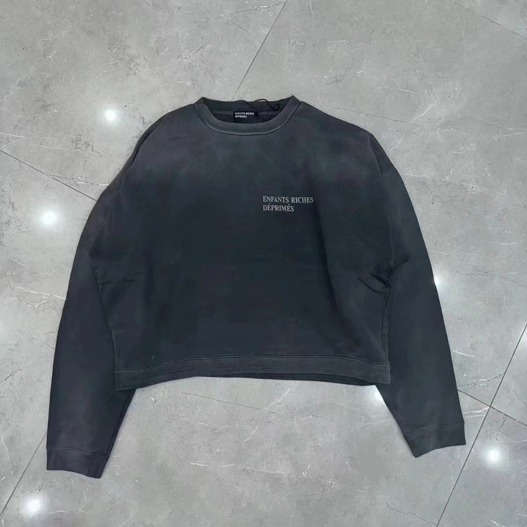 ENFANTS RICHES DÉPRIMÉS Faded Black Cotton Crewneck Sweatshirt, Unisex Relaxed Fit 1