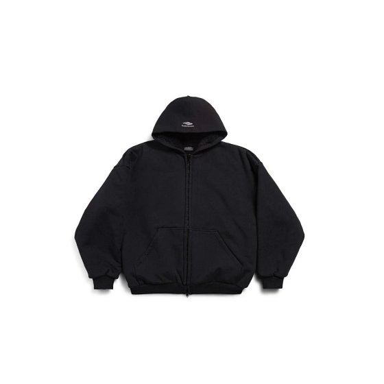 (Sent 24 hours) GODFAMILY | Black 3B Ski Series High Weight Fabric Inner Splicing Fleece Zipper Hoodie