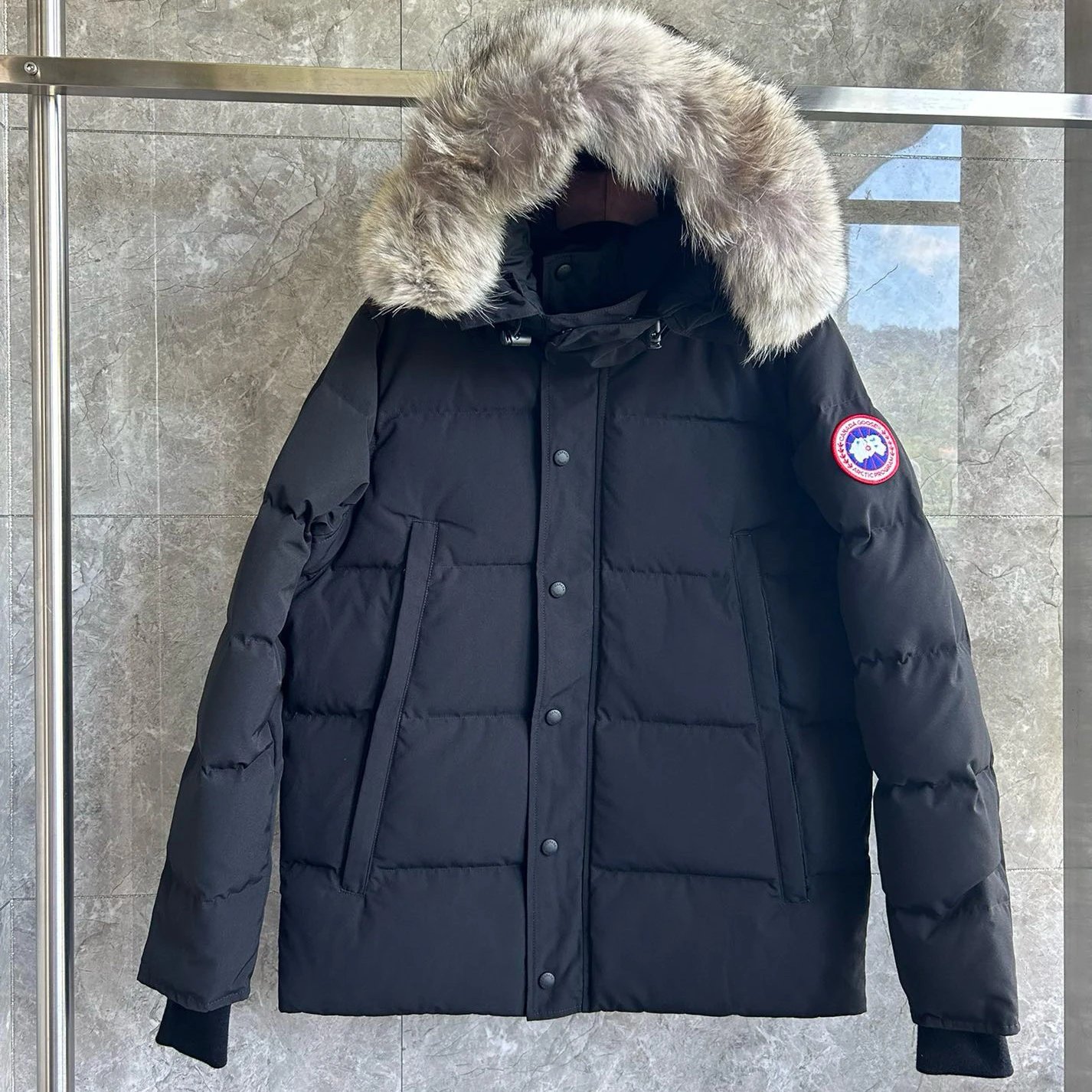Canada Goose Wyndham Parka Down Jacket Fur Trim Black