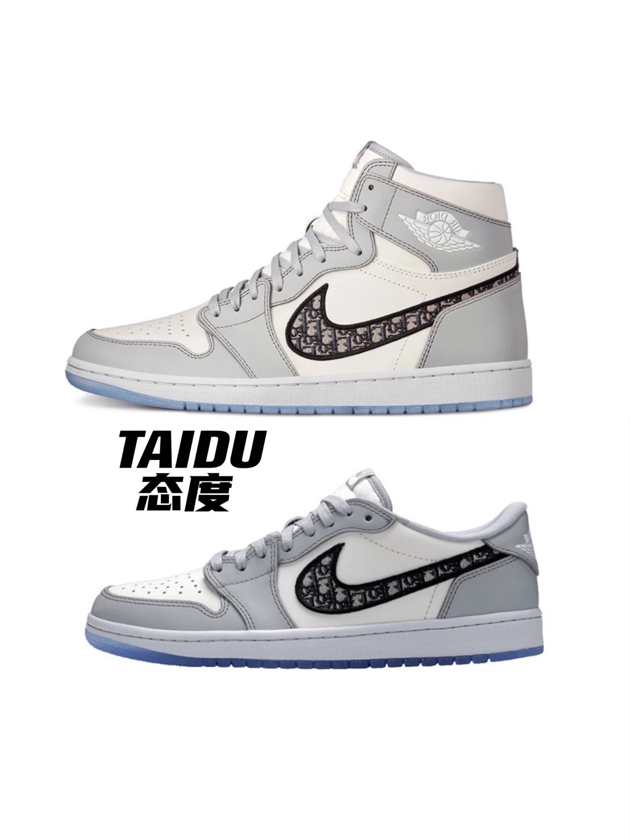 【最正确版本】Dior X Air Jordan1大迪奥Dior联名aj1白灰高帮低帮情侣款男女休闲板鞋篮球鞋