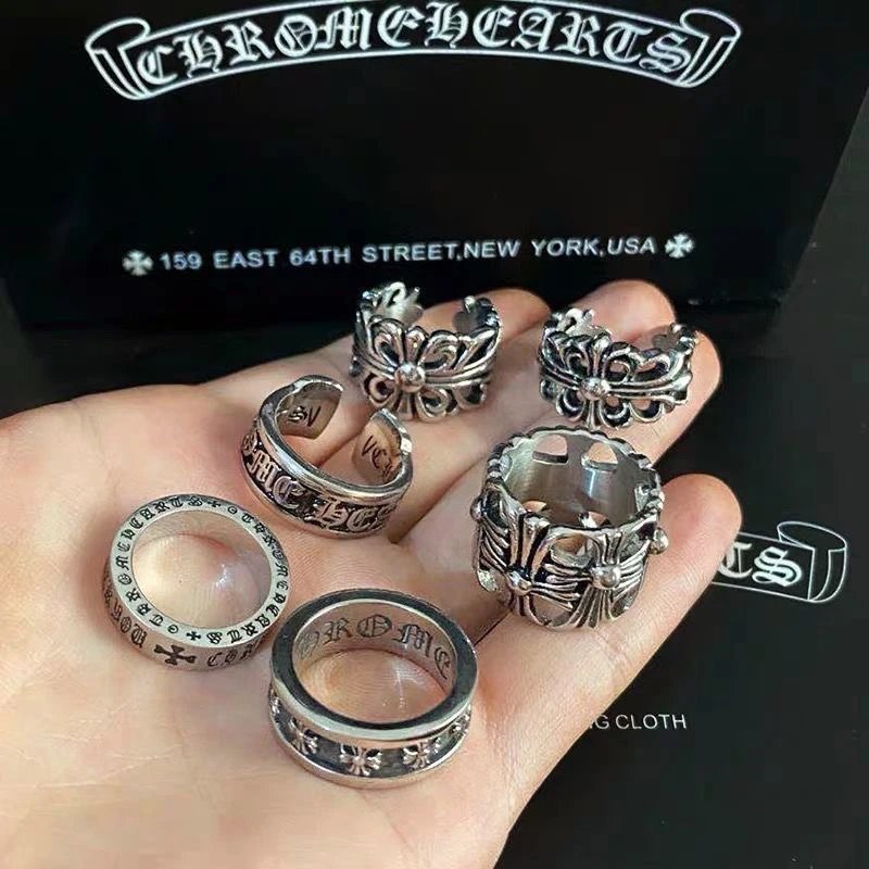 [Purchasing Level] Chrome Hearts Croheart Ring Collection New Cross Totem Pattern Ring Male and Female European and American Couple Ring 925 Thai Silver