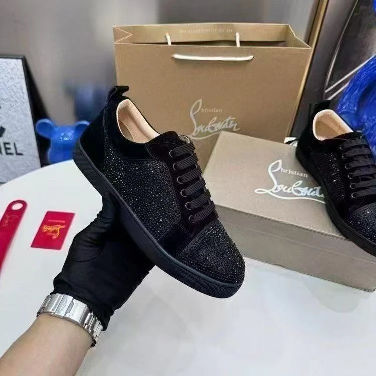 Christian Louboutin Louis Junior Crystal-Embellished Black Sneakers