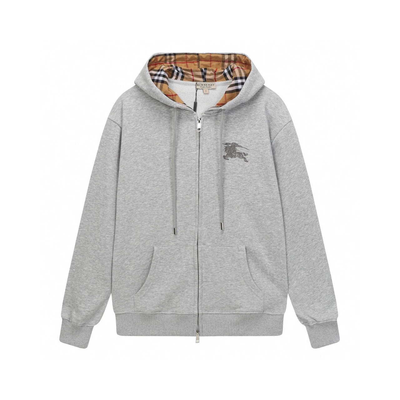 High-Quality Burberry Plaid Logo Embroidered Hooded Cardigan Sweatshirt