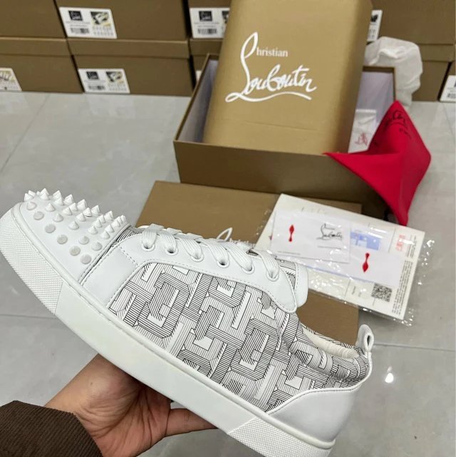Christian Louboutin Louis Spikes White Geometric Print Sneakers