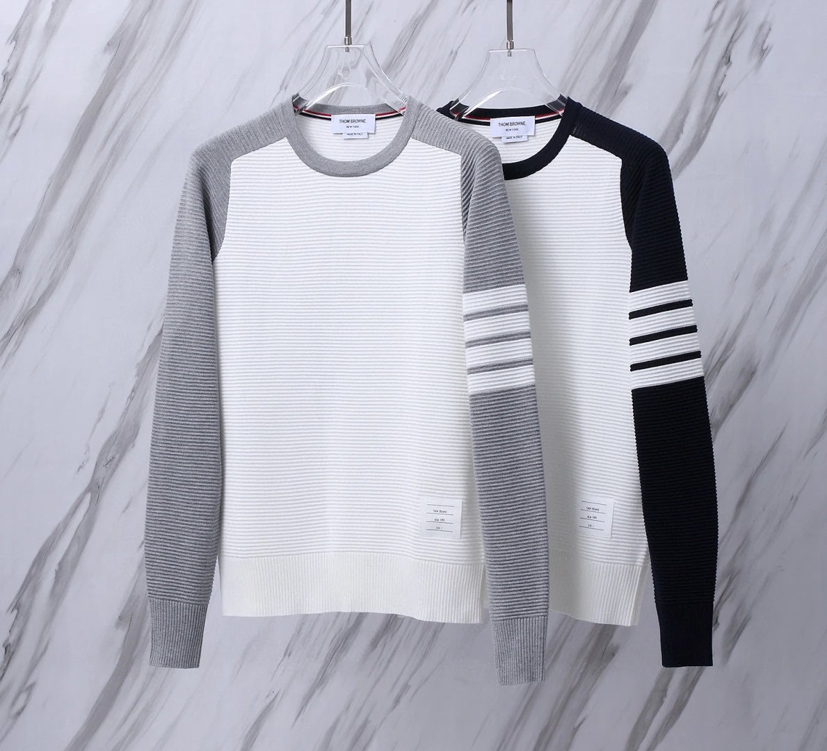 TB Knit Wavy Stripe Crewneck Yarn-Dyed Long-Sleeve Sweatshirt Base Layer