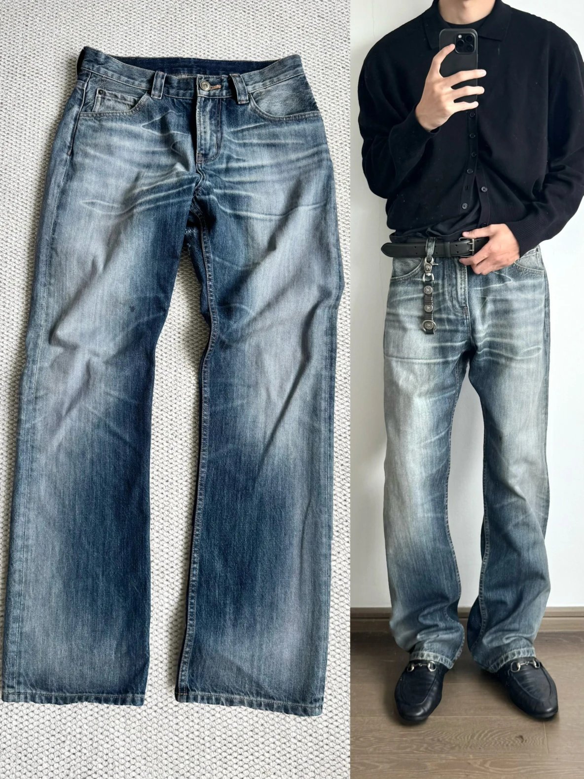 In Stock Seventy Oss 26SS 507 Washed Shadow Blue Denim, 507 Straight Fit, Slight Baggy, Flattering Leg Line, Hand-Finished Honeycomb Fading
