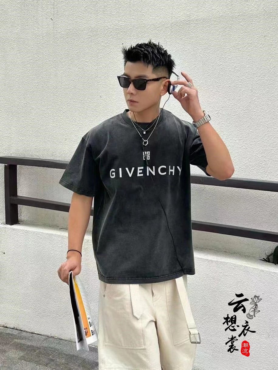 Give * nch * y Paris vintage washed letter logo short sleeved T-shirt