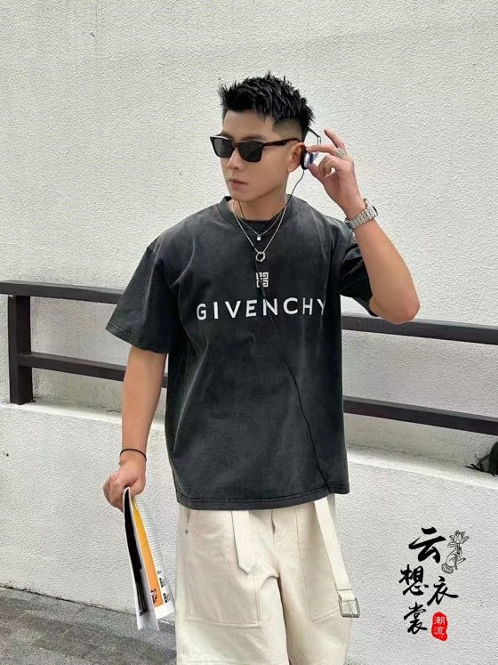 Give * nch * y Paris vintage washed letter logo short sleeved T-shirt