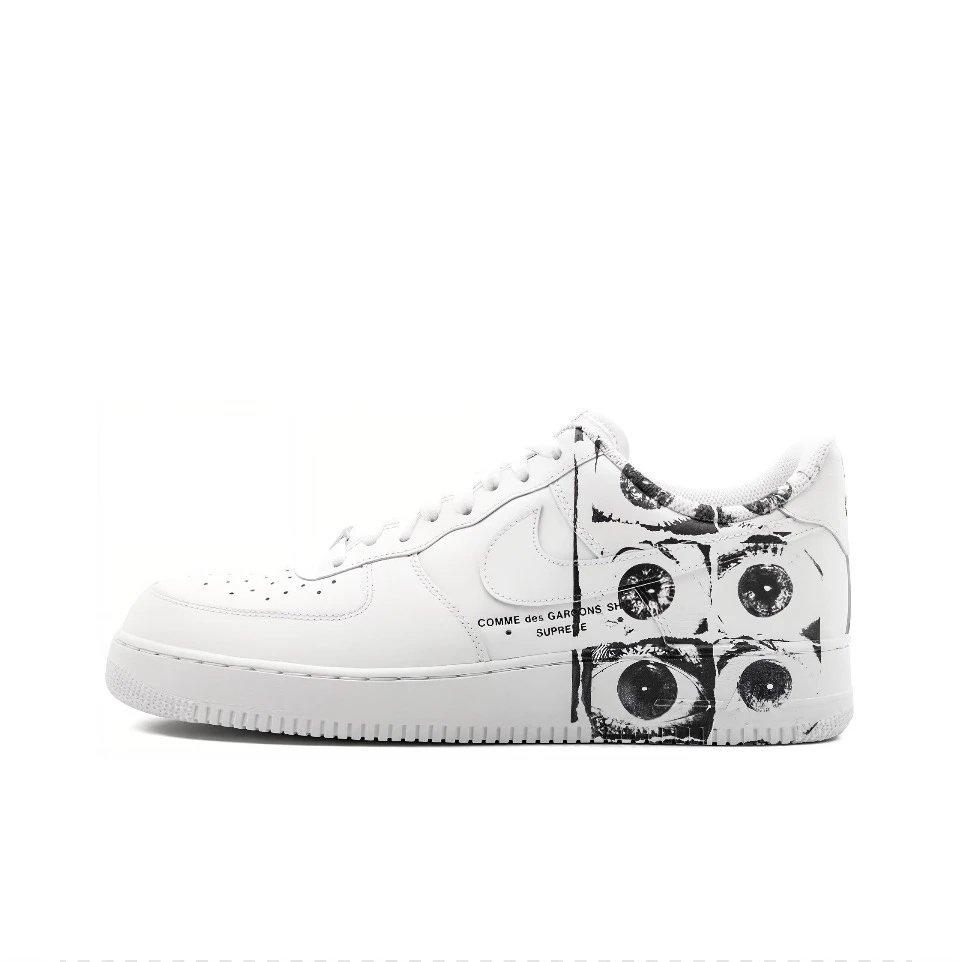 Nike x Comme des Garçons x Supreme Air Force 1 Low White Eyes Sneakers