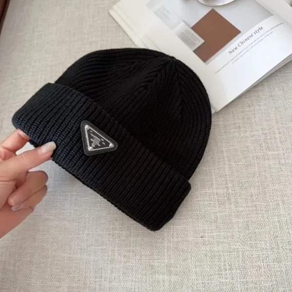 Prada Re-Nylon Triangle Logo Beanie Black - 1
