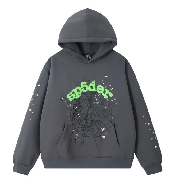 Sp5der Spider Web Graphic Hoodie Gray - 1