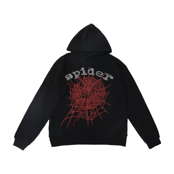 Spider Web Rhinestone Hoodie Black - 1