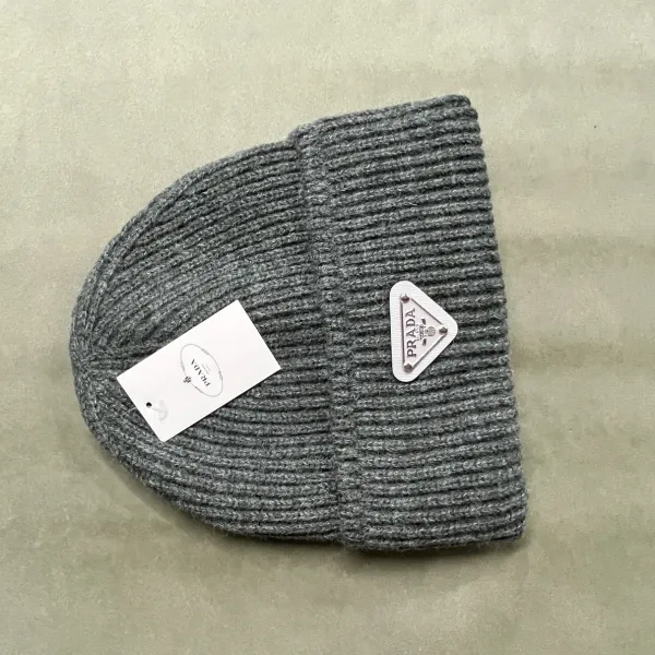 Prada Re-Nylon Beanie Gray Knit Hat - 1