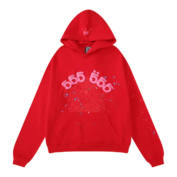 SP5DER 666 Spiderweb Red Hoodie - 1