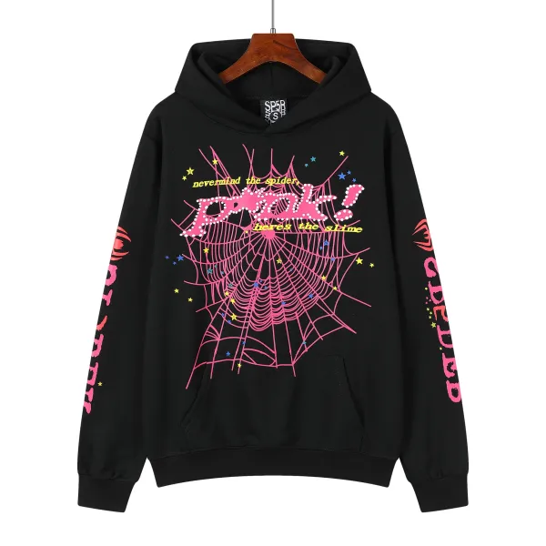 SP5DER Spider Web Pink Graphic Hoodie - 1