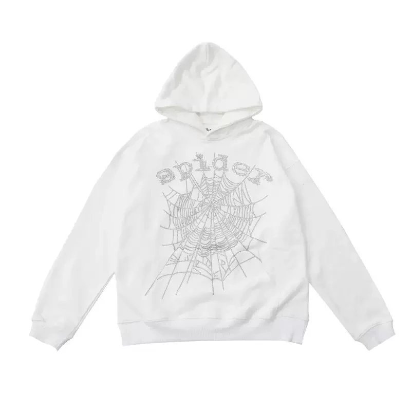 Spider Web Rhinestone Embellished White Hoodie - 1