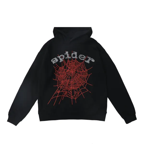 Spider Web Rhinestone Hoodie Black - 1