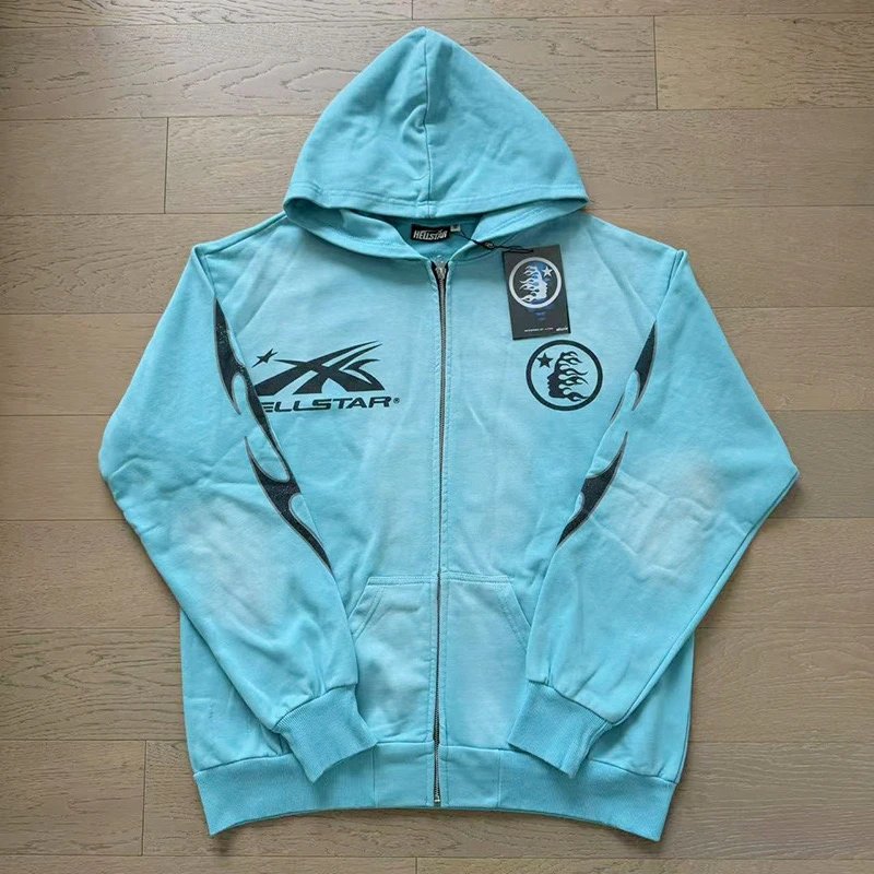 Hellstar X-Flame Light Blue Zip-Up Hoodie - 1