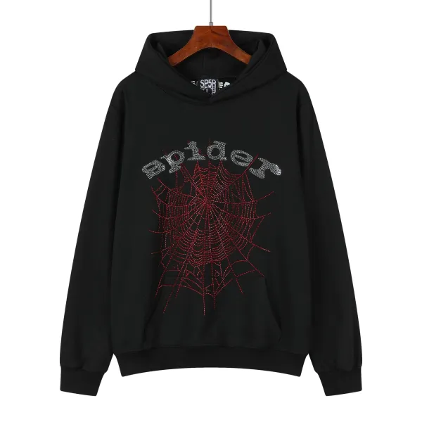 SP5DER Spider Web Rhinestone Hoodie Black - 1