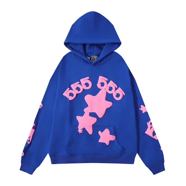 555 x Unknown Brand Star Print Oversized Hoodie Blue - 1