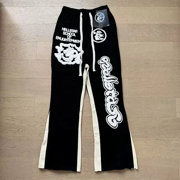 Hellstar School of Enlightenment Flared Sweatpants Black with White Graphics - 1