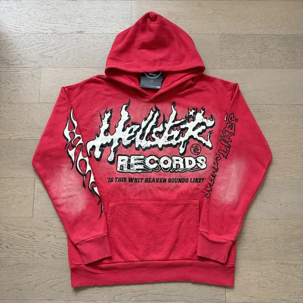 Hellcat Records x Unknown Artist 'Is This What Heaven Sounds Like?' Red Distressed Hoodie - 1