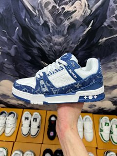 【 Foshan Same Origin/Guangzhou Air Glue Craft/Front and Rear Air Glue/Correct Insole/Independent Packaging/Drawer style Large Original Box/Complete Accessories 】 The main difference between overweight shoe bodies and three to four hundred Guangzhou goods is the leather donkey first generation skateboard shoes for men and women, couple sports and leisure shoes - white and blue denim