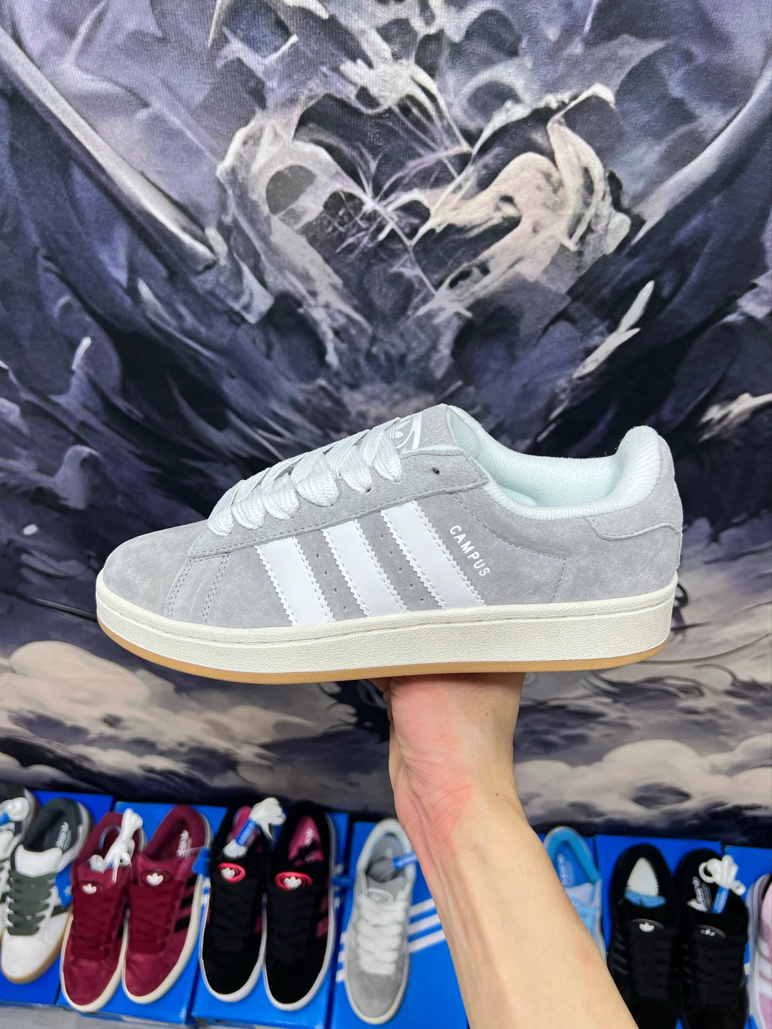 [Premium Supple Brushed Material / Superior Color Finish] A/D Three-Leaf Clover CAMPUS 00S Puffy Sneakers Low-Top Retro Casual Skate Shoes - Grey/White