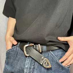 thumbnail for STU Stusch 24SS New Belt Belt Logo Engraved Mosquito Tail Buckle Belt Men's Black