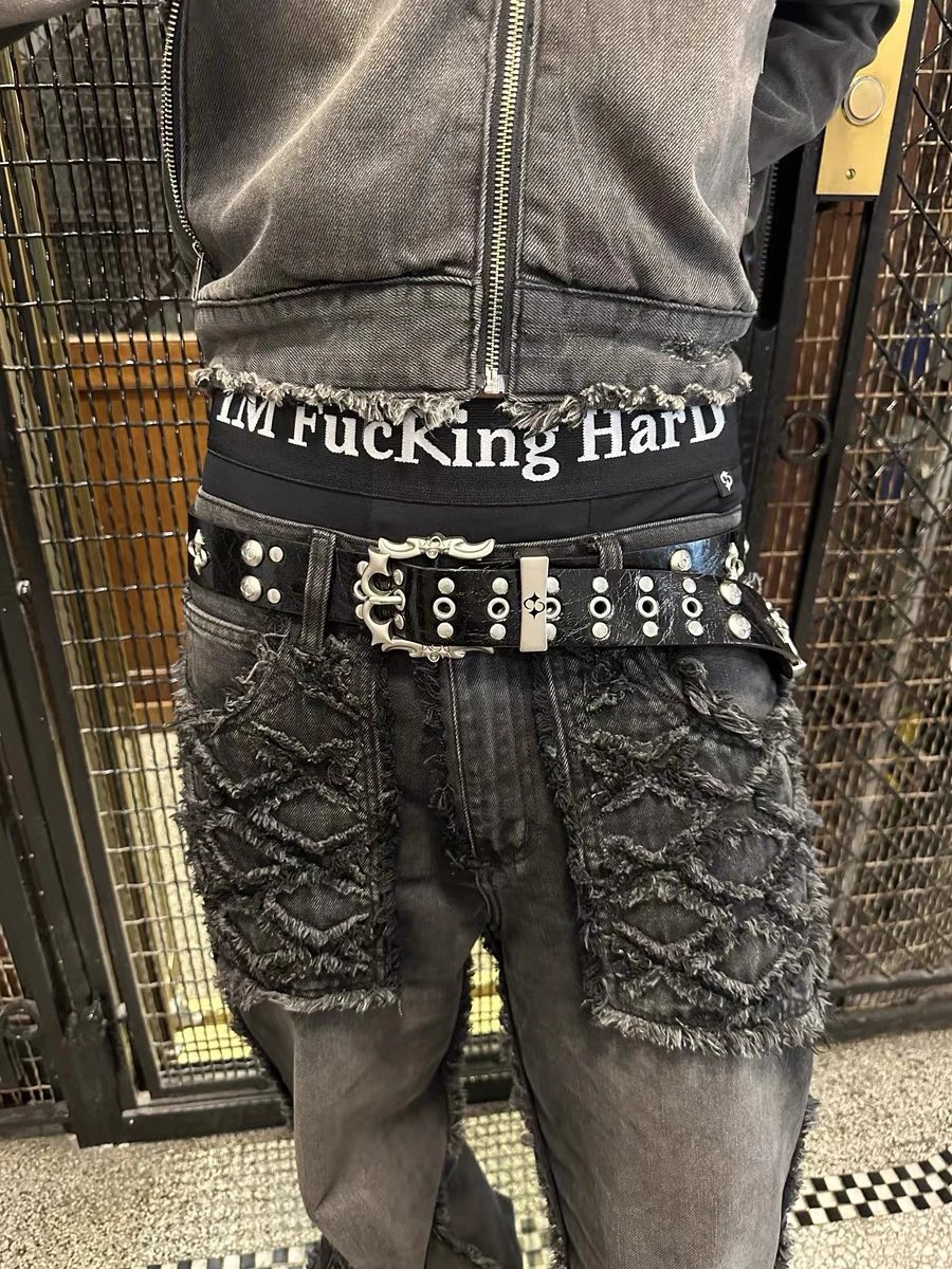 LE LOSANGE US faux cowhide leather belt belt vintage handmade niche design models premium sense street rock punk original 1k texture pull full