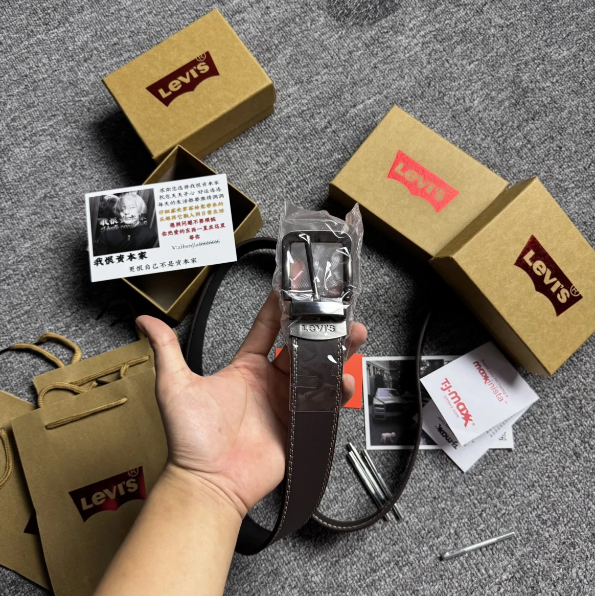 [In Stock Special] LVS Belt Reversible Split Leather 110cm Length Custom Original Buckle Full Packaging with Hole Punch