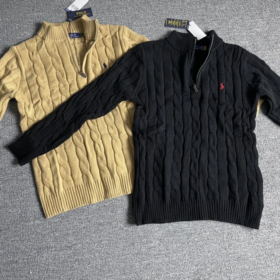 【Ready Stock】Ralph Lauren Pony Half-Zip Polo Sweater, Wool Blend, High GSM, Intricate Embroidery, Custom Zipper, Tag with Official Website QR Code