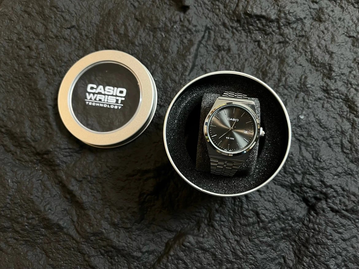 💰 45 free shipping with official website iron box packaging 📦 CASIO WR50m Waterproof Quartz Movement Stainless Steel Strap Japanese and Korean Watch Black Dial ⌚ ️