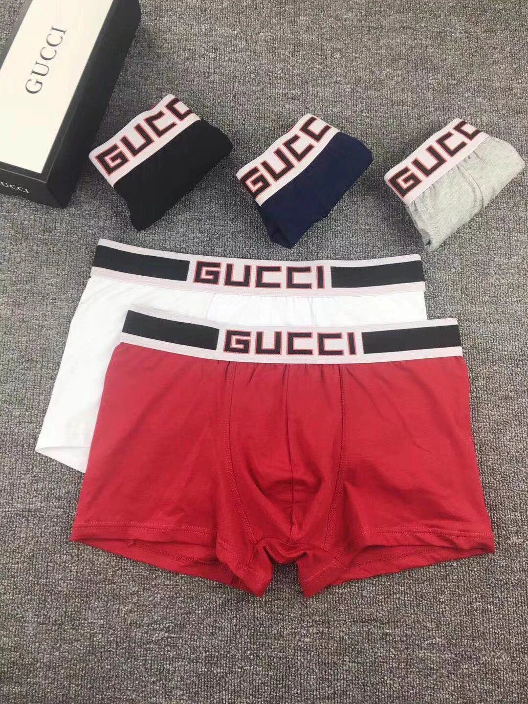 Gucci Logo Waistband Boxer Briefs in Red, White, Black, Navy, and Gray Underwear - 3
