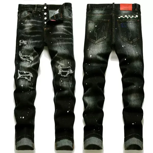 Dsquared2 Iconic Print Black Distressed Jeans - 12