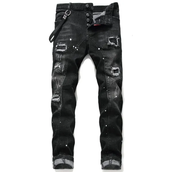 Dsquared2 Iconic Print Black Distressed Jeans - 7