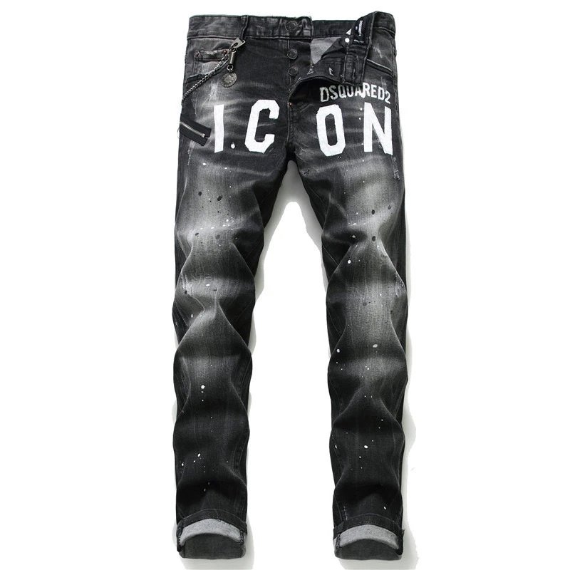 Dsquared2 Iconic Print Black Distressed Jeans - 8