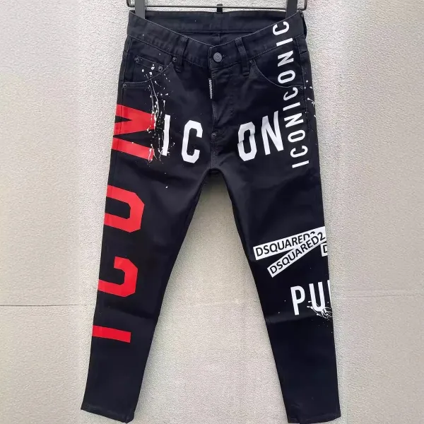 Dsquared2 Iconic Print Black Distressed Jeans - 1