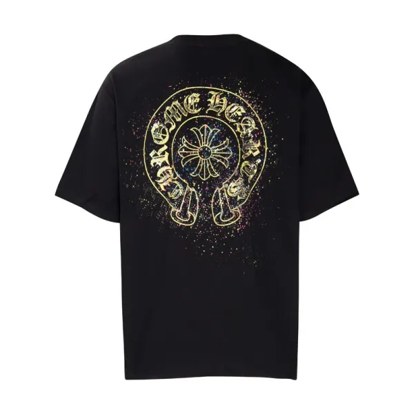 Chrome Hearts Horseshoe Logo Gold Splatter Black T-Shirt - 1