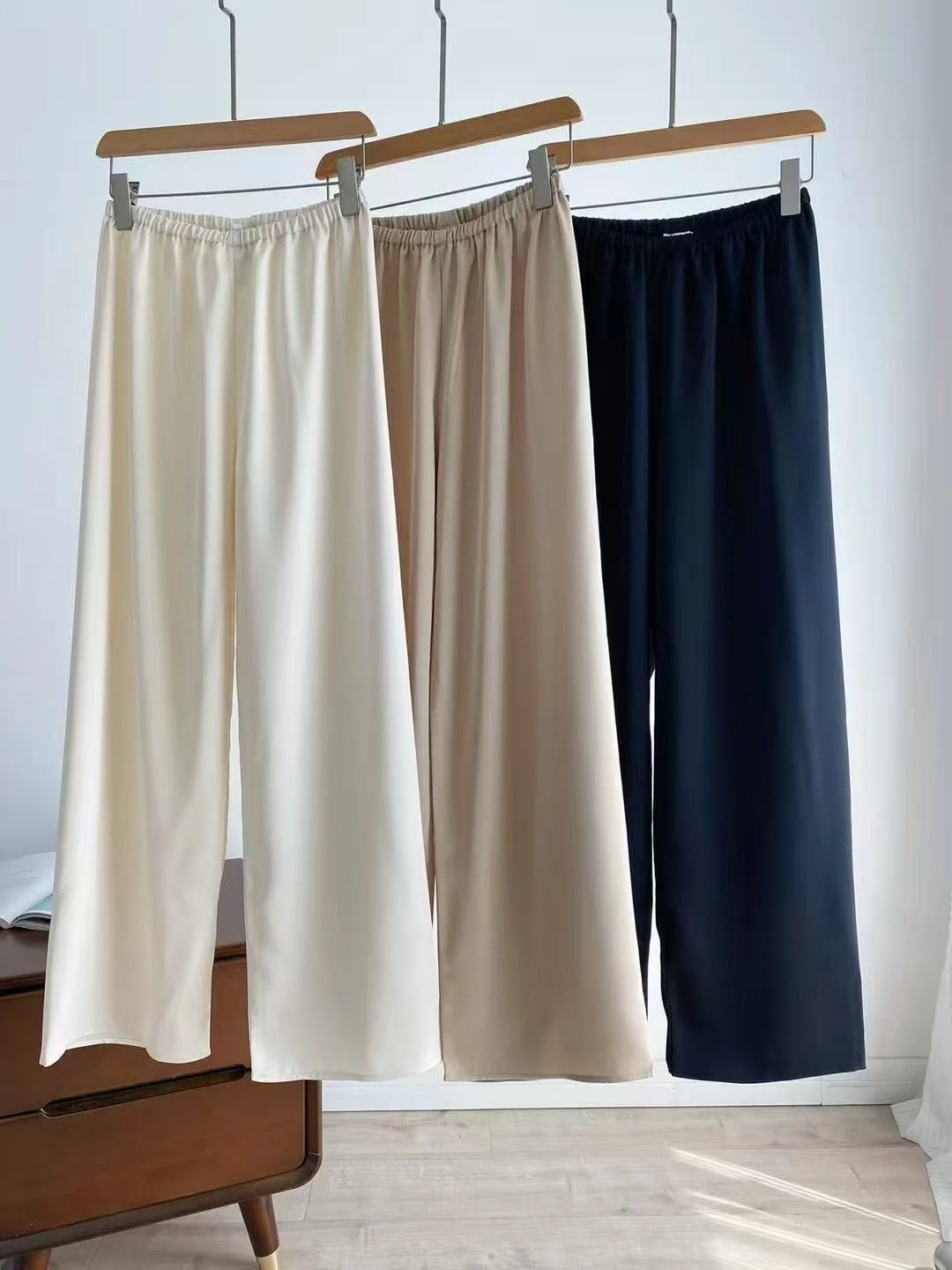 High Waist Acetate Satin Straight Pants