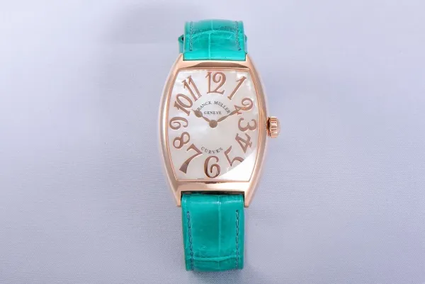 Franck Muller Curvex Diamond-Set Rose Gold with Turquoise Alligator Strap Watch Watches - 43