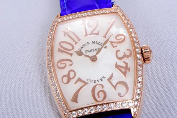 Franck Muller Curvex Diamond-Set Rose Gold with Turquoise Alligator Strap Watch Watches - 54