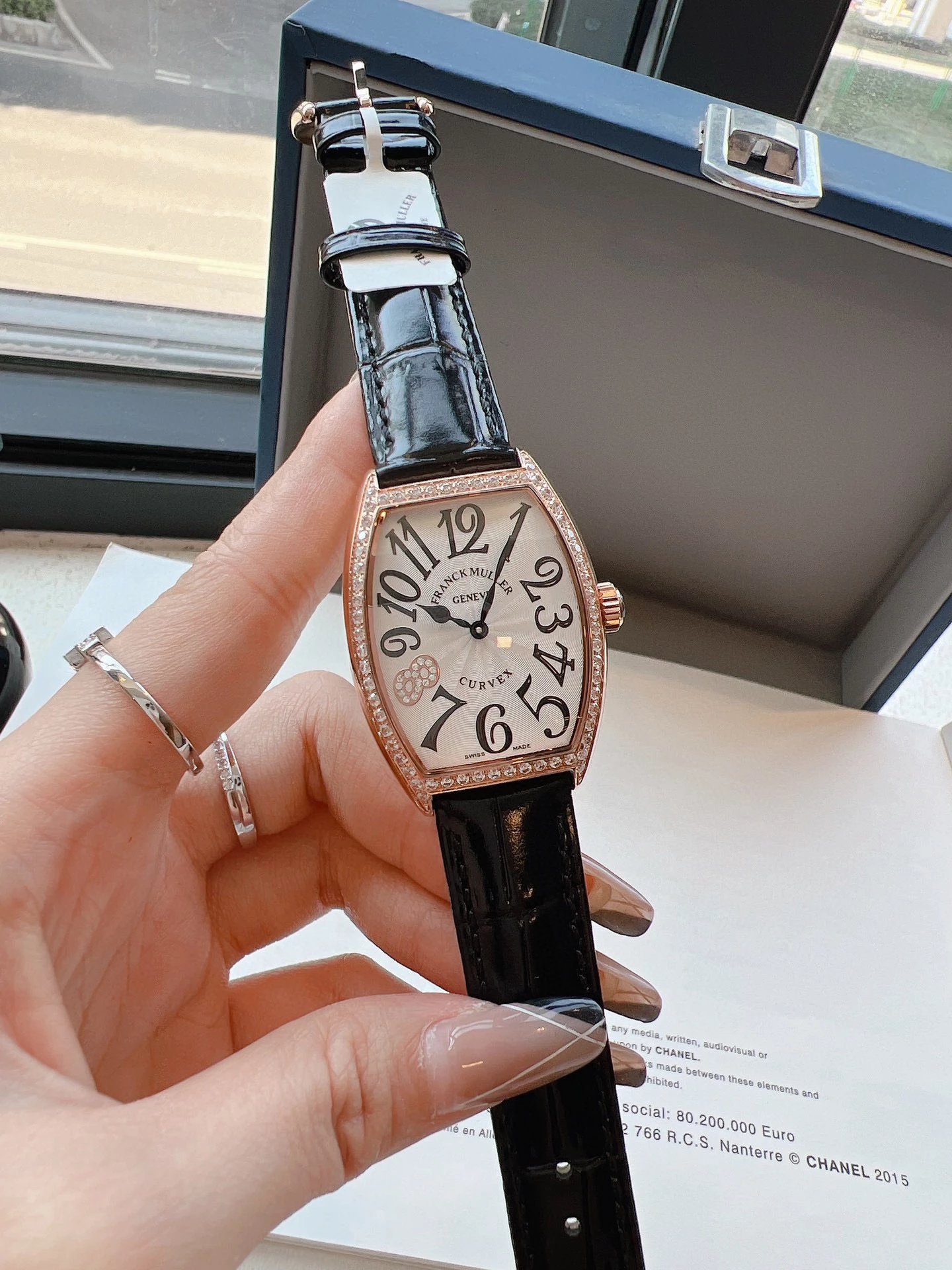Franck Muller Curvex Black Leather Rose Gold Watch