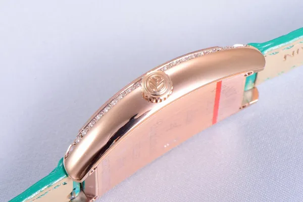 Franck Muller Curvex Diamond-Set Rose Gold with Turquoise Alligator Strap Watch Watches - 40